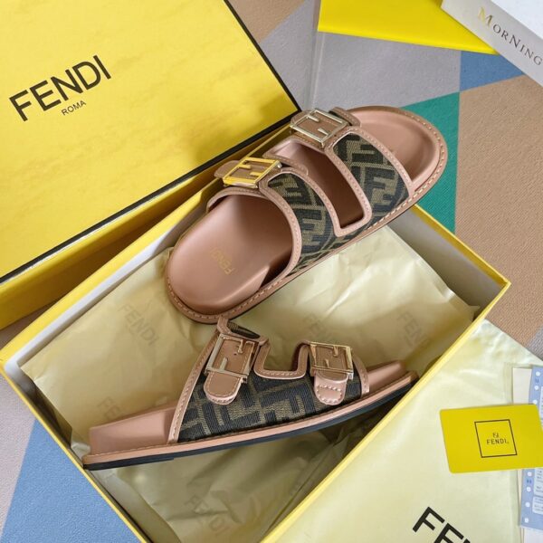 Fendi Feel Brown FF Fabric Slides For Women 8X8326AEGVF1HHG