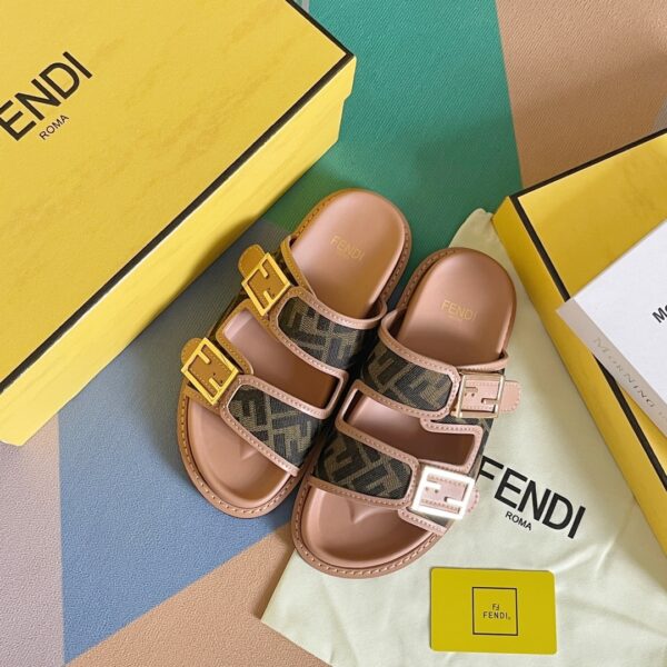Fendi Feel Brown FF Fabric Slides For Women 8X8326AEGVF1HHG