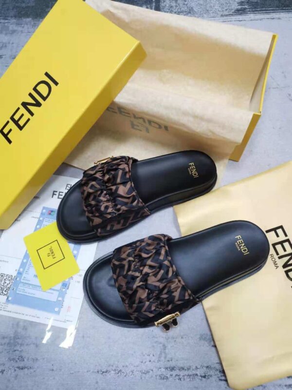 Fendi Feel Brown Satin Slides For Women 8X8142AE7SF0R7V