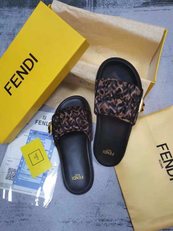 Fendi Feel Brown Satin Slides For Women 8X8142AE7SF0R7V