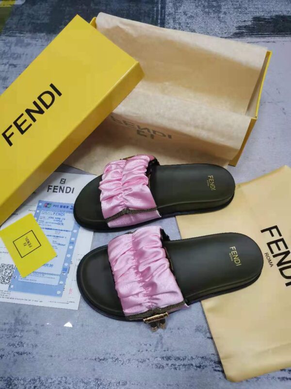 Fendi Feel Pink Satin Slides For Women