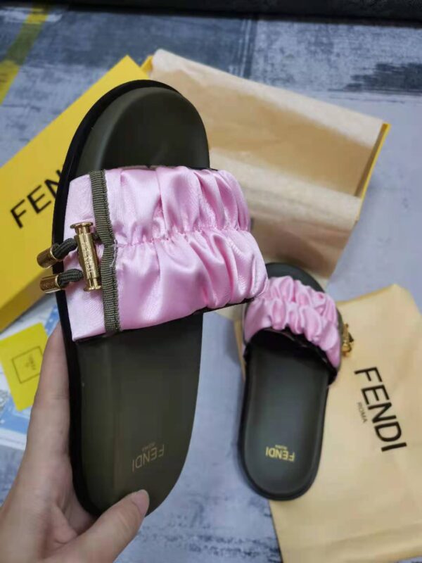 Fendi Feel Pink Satin Slides For Women
