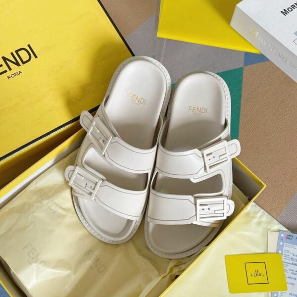 Fendi Feel White FF Fabric Slides For Women 8X8326PPHF1G70