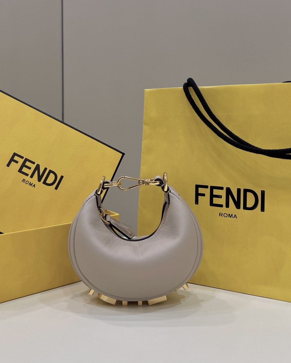 1:1 Replica Fendi Fendigraphy Beige Mini Shoulder Bag For Woman 16.5cm/6.5in