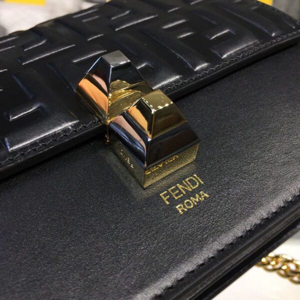 1:1 Replica Fendi FF Logo Kan I Bag 9.8in/25cm With Gold Toned Chain Black For Women