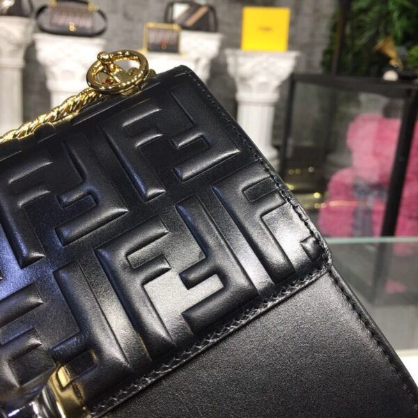 1:1 Replica Fendi FF Logo Kan I Bag 9.8in/25cm With Gold Toned Chain Black For Women