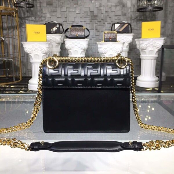 1:1 Replica Fendi FF Logo Kan I Bag 9.8in/25cm With Gold Toned Chain Black For Women