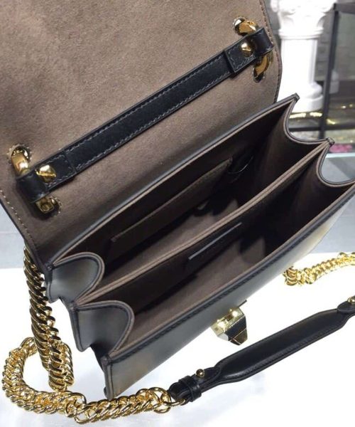 1:1 Replica Fendi FF Logo Kan I Bag 9.8in/25cm With Gold Toned Chain Black For Women