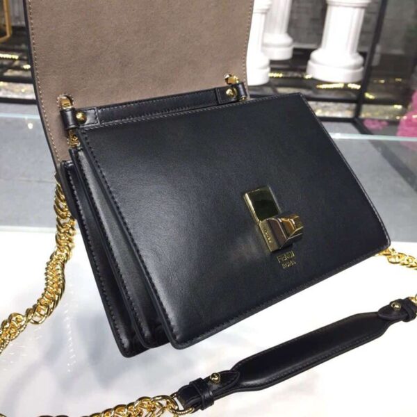 1:1 Replica Fendi FF Logo Kan I Bag 9.8in/25cm With Gold Toned Chain Black For Women