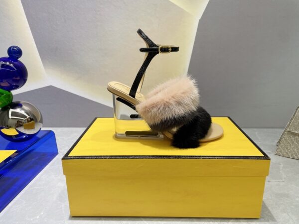 Fendi First Black Mink High-Heeled Sandals For Women 
