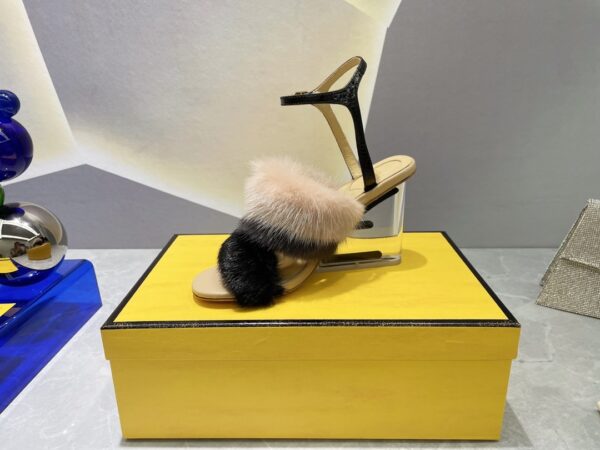 Fendi First Black Mink High-Heeled Sandals For Women 