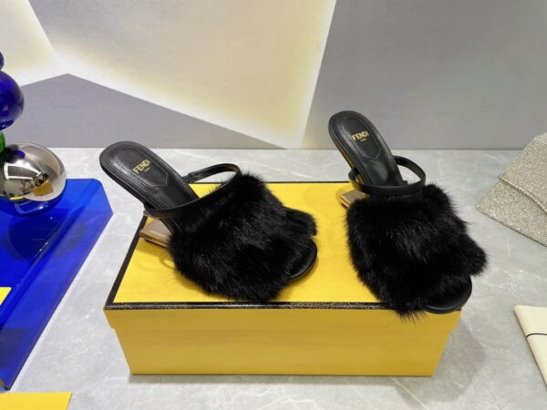 Fendi First Black Mink High-Heeled Sandals For Women 8R8212AHGHF0ABB