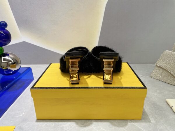 Fendi First Black Mink High-Heeled Sandals For Women 8R8212AHGHF0ABB