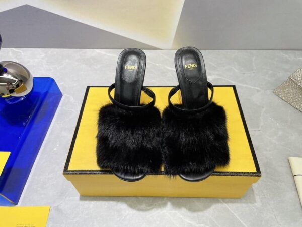 Fendi First Black Mink High-Heeled Sandals For Women 8R8212AHGHF0ABB