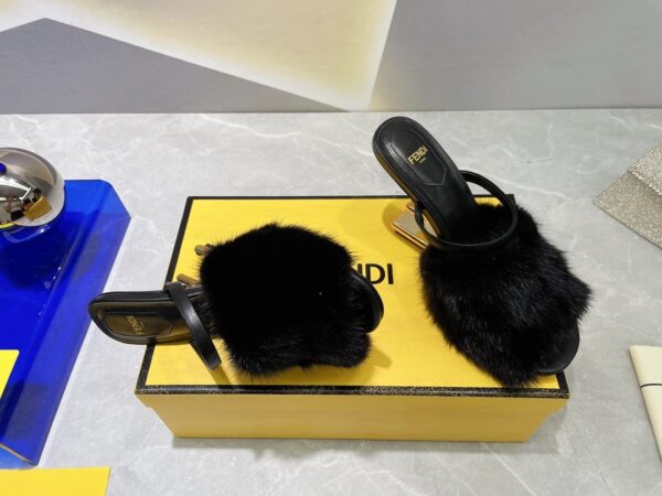 Fendi First Black Mink High-Heeled Sandals For Women 8R8212AHGHF0ABB
