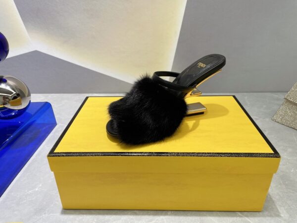 Fendi First Black Mink High-Heeled Sandals For Women 8R8212AHGHF0ABB