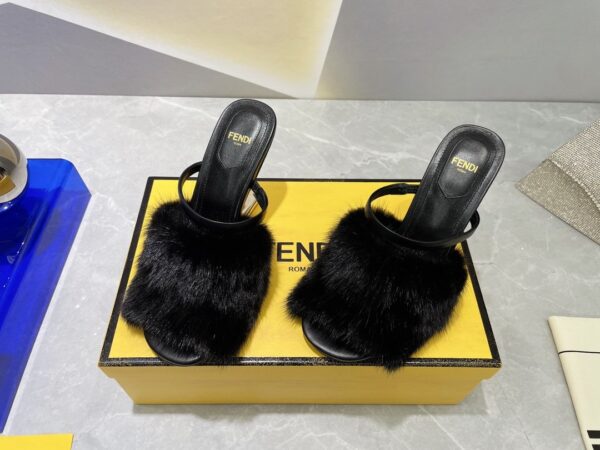 Fendi First Black Mink High-Heeled Sandals For Women 8R8212AHGHF0ABB