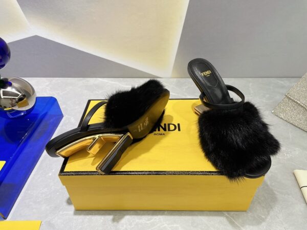 Fendi First Black Mink High-Heeled Sandals For Women 8R8212AHGHF0ABB