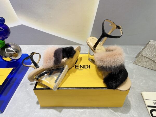Fendi First Black Mink High-Heeled Sandals For Women 