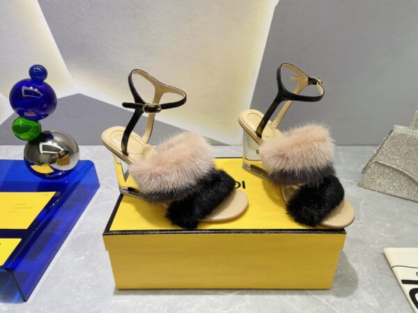 Fendi First Black Mink High-Heeled Sandals For Women 