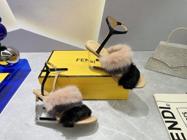 Fendi First Black Mink High-Heeled Sandals For Women 