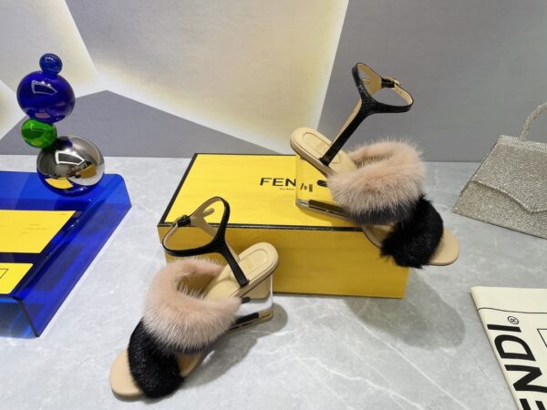 Fendi First Black Mink High-Heeled Sandals For Women 