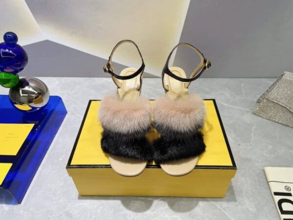 Fendi First Black Mink High-Heeled Sandals For Women 