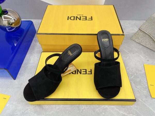 Fendi First Black Velvet High-Heeled Sandals For Women