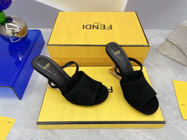 Fendi First Black Velvet High-Heeled Sandals For Women