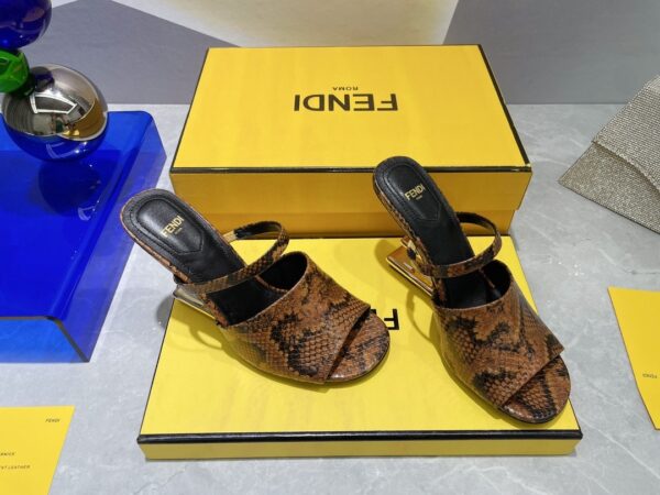 Fendi First Dark Brown Python High-Heeled Sandals For Women