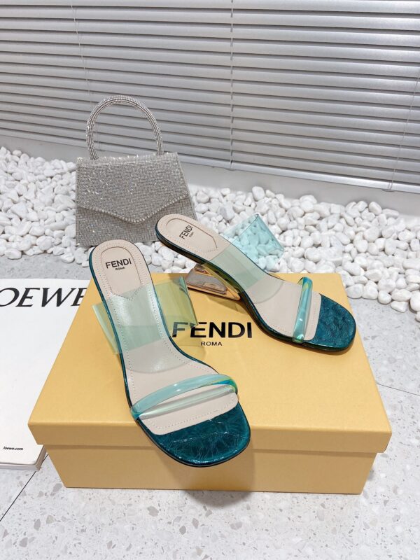 Fendi First Dark Green Transparent High-Heeled Sandals For Women
