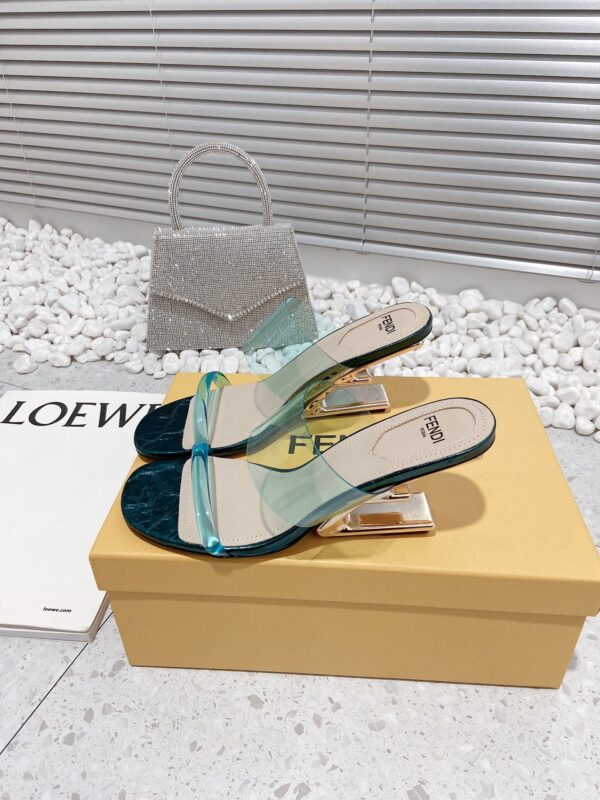 Fendi First Dark Green Transparent High-Heeled Sandals For Women