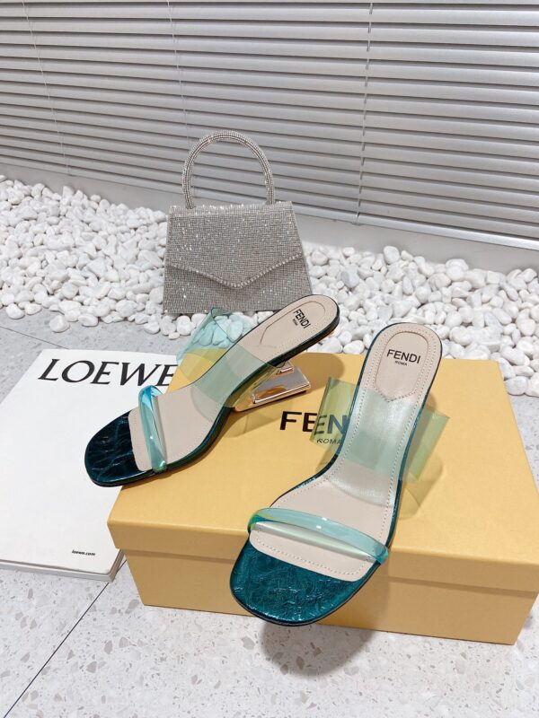 Fendi First Dark Green Transparent High-Heeled Sandals For Women