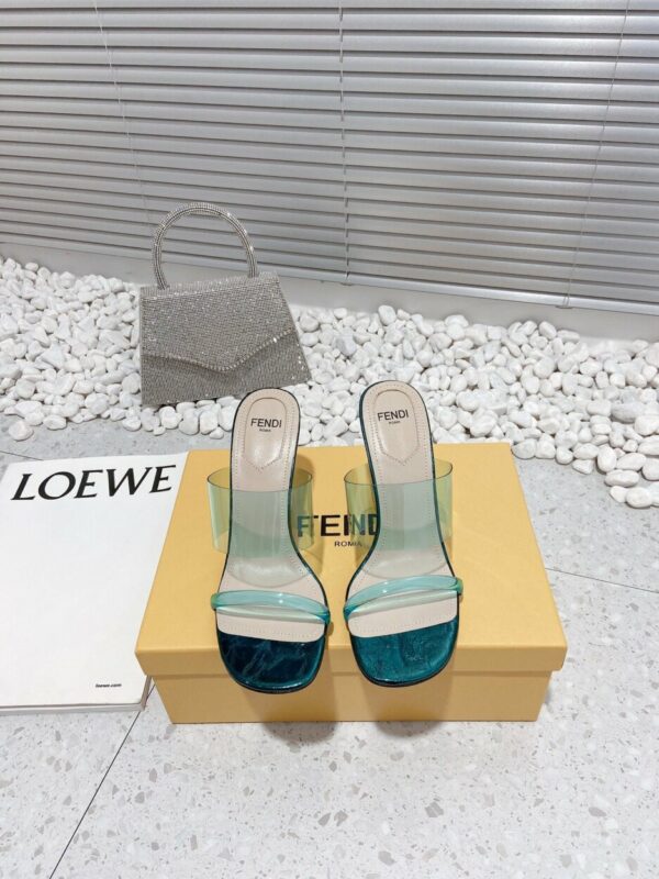 Fendi First Dark Green Transparent High-Heeled Sandals For Women