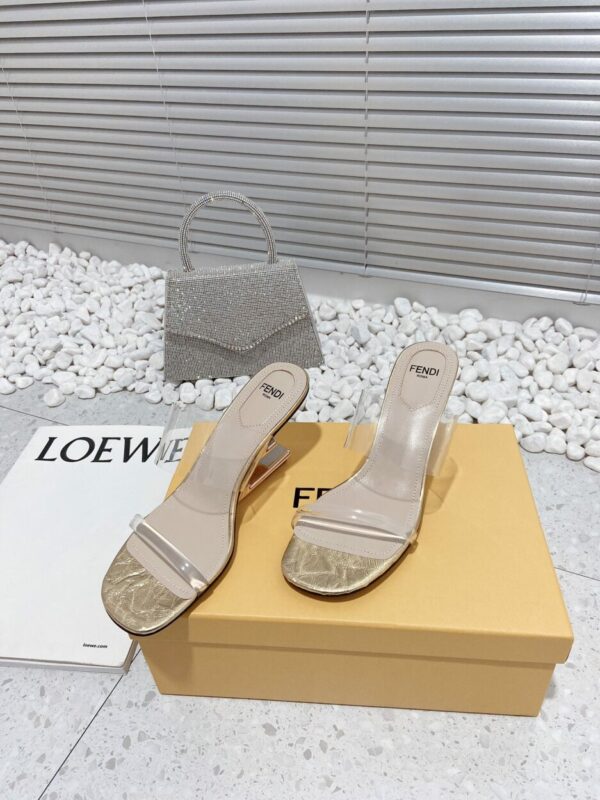 Fendi First Gold Transparent Medium-Heeled Sandals For Women