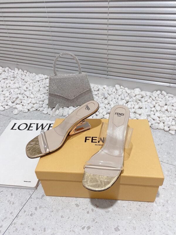 Fendi First Gold Transparent Medium-Heeled Sandals For Women