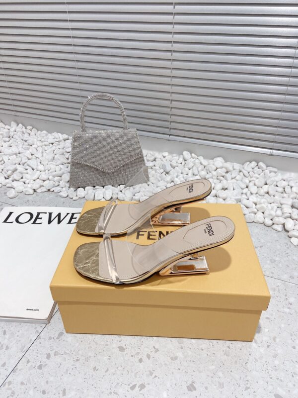 Fendi First Gold Transparent Medium-Heeled Sandals For Women