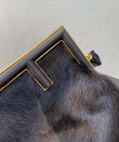 1:1 Replica Fendi First Medium Black Fox Fur Bag For Woman 32.5cm/13in