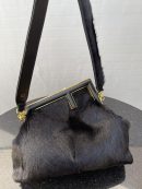 1:1 Replica Fendi First Medium Black Fox Fur Bag For Woman 32.5cm/13in