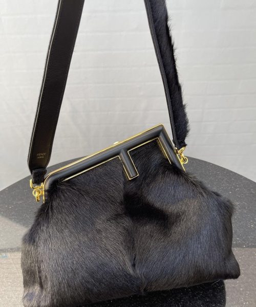 1:1 Replica Fendi First Medium Black Fox Fur Bag For Woman 32.5cm/13in