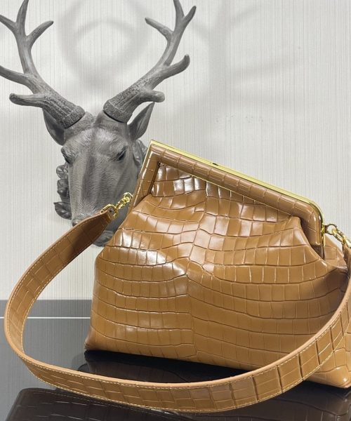 1:1 Replica Fendi First Medium Brown Crocodile Bag For Woman 32.5cm/13in