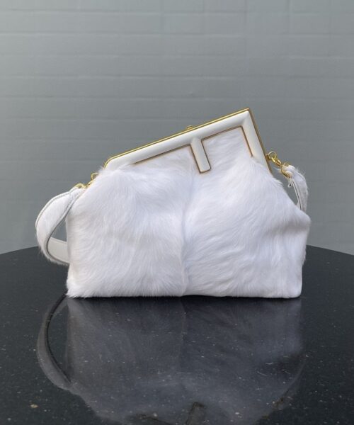 1:1 Replica Fendi First Medium White Fox Fur Bag For Woman 32.5cm/13in