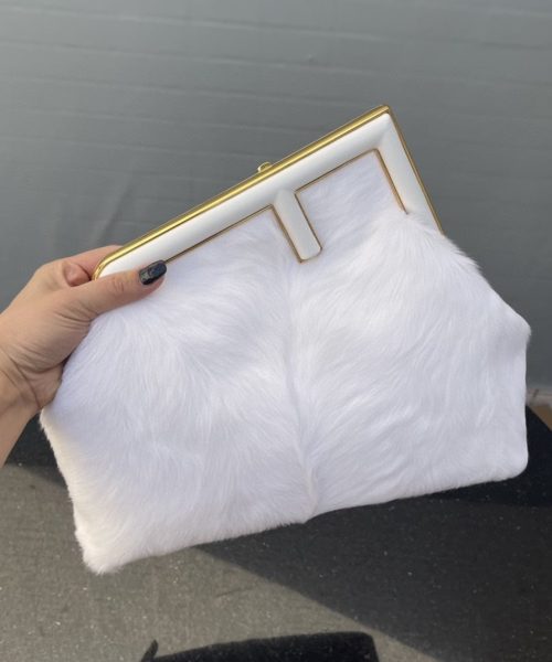 1:1 Replica Fendi First Medium White Fox Fur Bag For Woman 32.5cm/13in