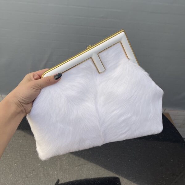 1:1 Replica Fendi First Medium White Fox Fur Bag For Woman 32.5cm/13in