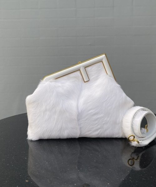 1:1 Replica Fendi First Medium White Fox Fur Bag For Woman 32.5cm/13in