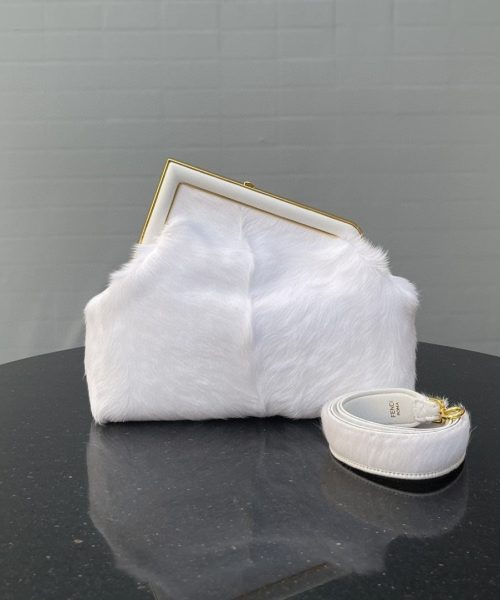 1:1 Replica Fendi First Medium White Fox Fur Bag For Woman 32.5cm/13in