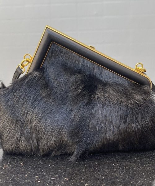 1:1 Replica Fendi First Small Black Fox Fur Bag For Woman 26cm/10in