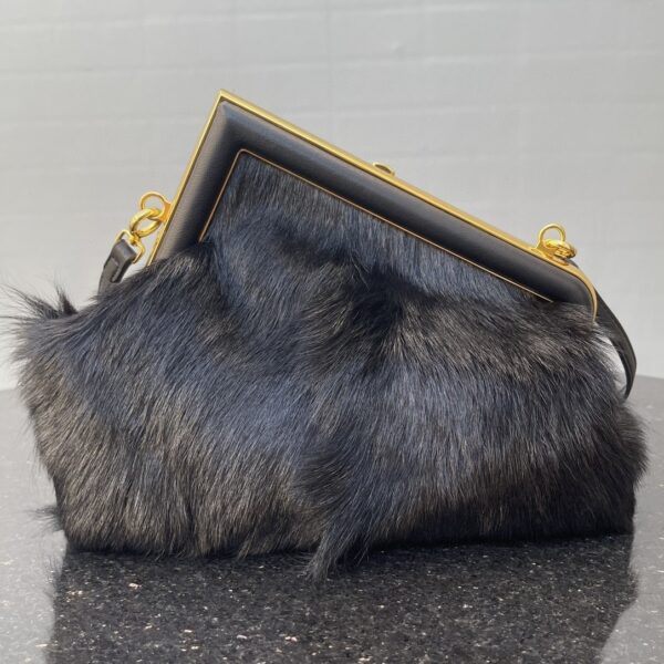1:1 Replica Fendi First Small Black Fox Fur Bag For Woman 26cm/10in