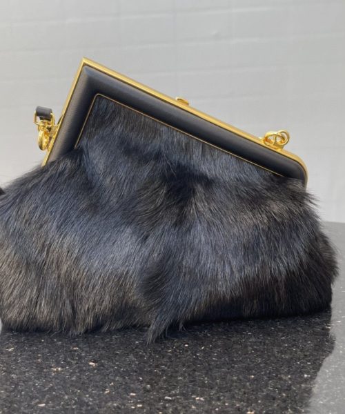 1:1 Replica Fendi First Small Black Fox Fur Bag For Woman 26cm/10in