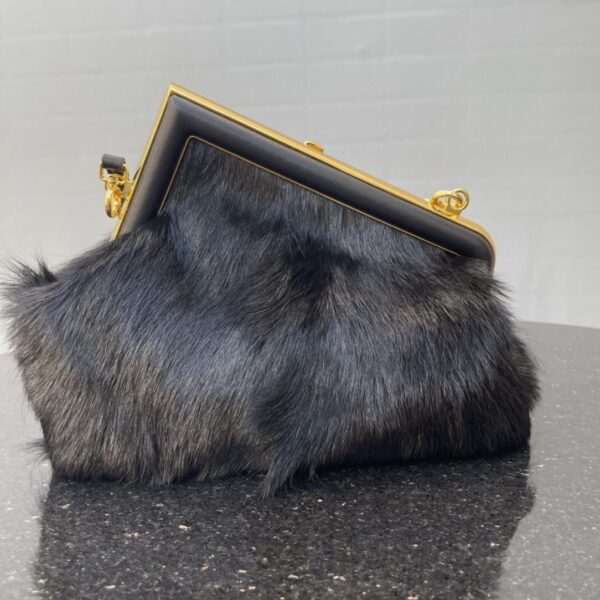 1:1 Replica Fendi First Small Black Fox Fur Bag For Woman 26cm/10in